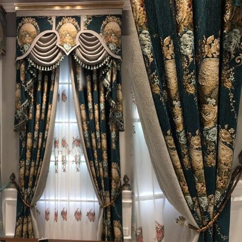 American Country Navy Blue Color Printed Cotton Curtains Semi Blackout Curtains for Living Room Dining Room and Bedroom