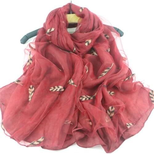 Cotton Feather Design Embroidery Scarf Air Conditioning Towel Muslim Hijab Beautiful Beach Shawl