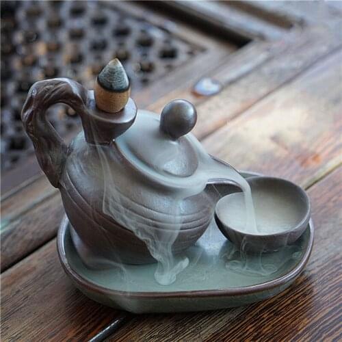 Purple Sand Backflow Incense Burner Tea Pot Pour Cloud Censer Aromamatherapy Burner Aromatic Home Office Incense Road Crafts