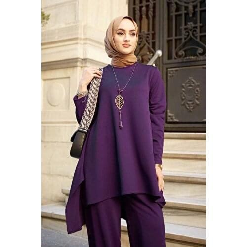 Richkeda Store New 2021 2 Pieces Muslim Women Sets With Necklace Gift Abaya Kaftan MuslimSet Bigsize Tunic And Pants Set Hijab