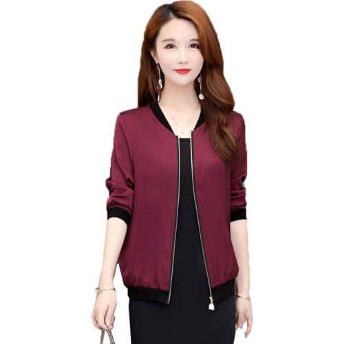 Fashion Womens Coat 2020 Spring New Short Jacket V-neck Solid Color Zipper Thin Coat Summer Sun Protection Clothing Plus Size 5