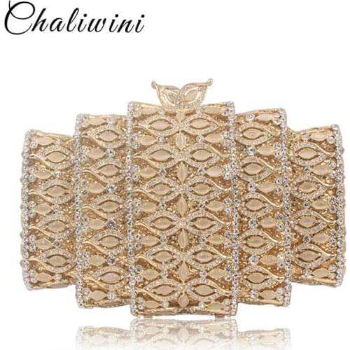 Fashion Dazzling Gold Hollow Out Crystal Women Evening Bags Stones Beaded Wedding Clutch Bridal Diamond Minaudiere Purse