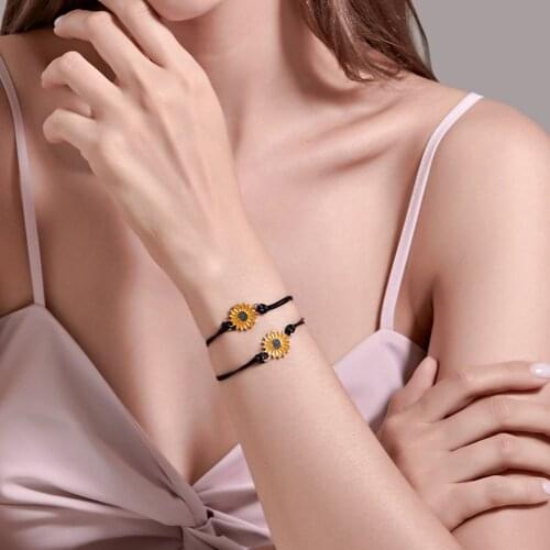 Fashion Sunflower Charms Braided Bracelet for Women Adjustable Rope Chain Daisy Wristband Jewelry Gift Drop shipping In Stock