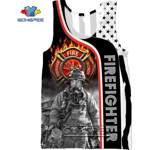 SONSPEE 3D Print Firefighter Firemen Summer Mens Tank Tops Casual Hip Hop Fitness Bodybuilding Gym Muscle Sleeveless Vest Shirt