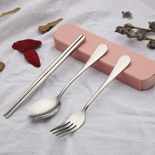 Dinnerware Set Stainless Steel Cutlery Set Spoon Fork Chopsticks Set With Portable Case Tableware