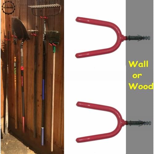 Wall Mount Screw-in Tool Holder Utility U-Hooks for Garden Tools, Shovels, Rakes Garage & Workshop Organizer