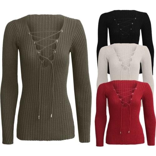 New autumn winter deep v neck fashion sexy knit long sleeve blouse shirt tops Women clothing DCS-15403