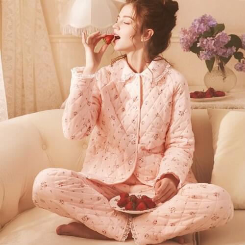 Pajamas Women Winter Cotton Sleepwear Lounge Wear Pink Blue Pajamas Set Comfortable & Warm