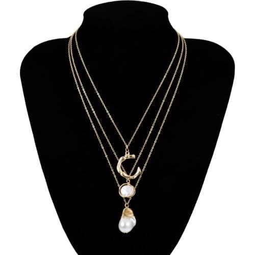 Fashion semicircle double layer necklace clavicle chain baroque style pearl pendant ins necklace female