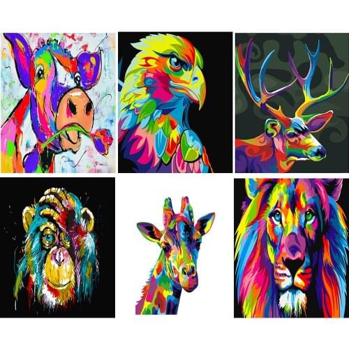 Frame Diy Painting By Numbers Kit Colorful Animals Modern Wall Art Picture By Numbers For Home Decoration Art Craft Gift