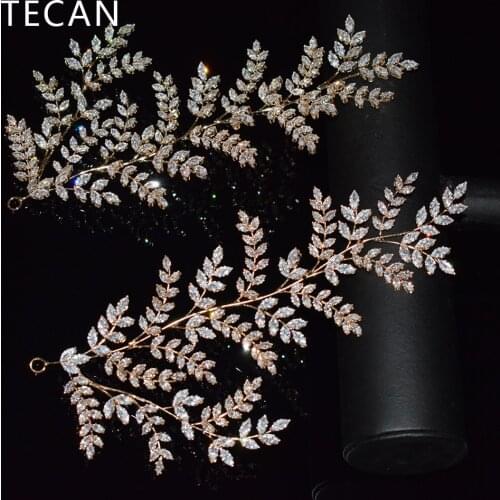 2pcs/set Luxurious Leaves Full Zircon Shine Hair Accessories Bride Headband CZ Women Hair Ornaments Jewelry Wedding Royal Crown
