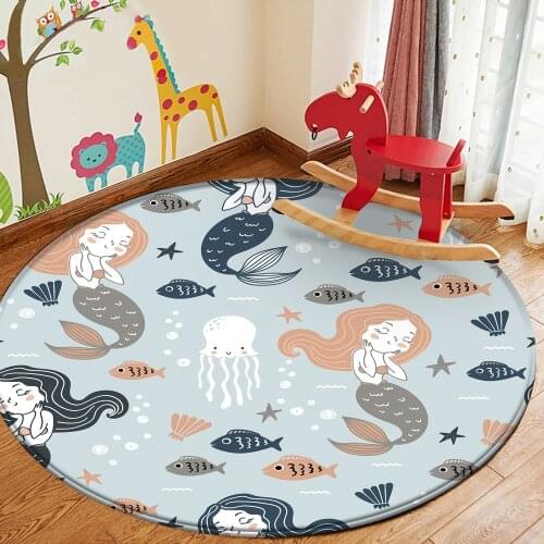 Blue Flannel Carpet Baby Hand Print Carpet New Fashion Ocean Mermaid Pattern Children Carpet Non-Slip Children Baby Play Mat