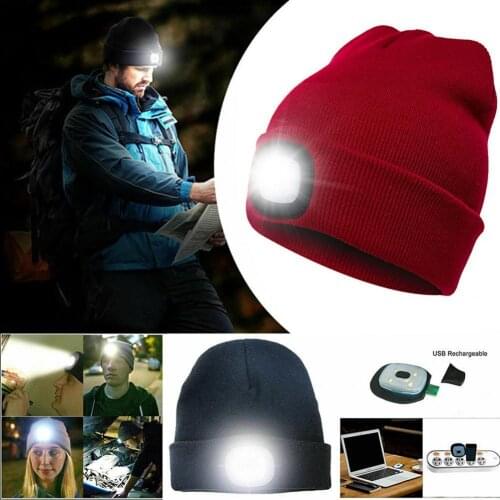 LED Beanie Hat Flashlight Comfortable Woolen Yarn LED Beanie Hat with Light for Outdoor