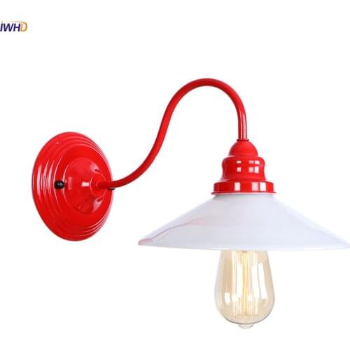 IWHD White Glass LED Wall Light Porch Bedroom Stair Red Metal Loft Industrial Decor Vintage Wall Sconce Edison Aplique Pared