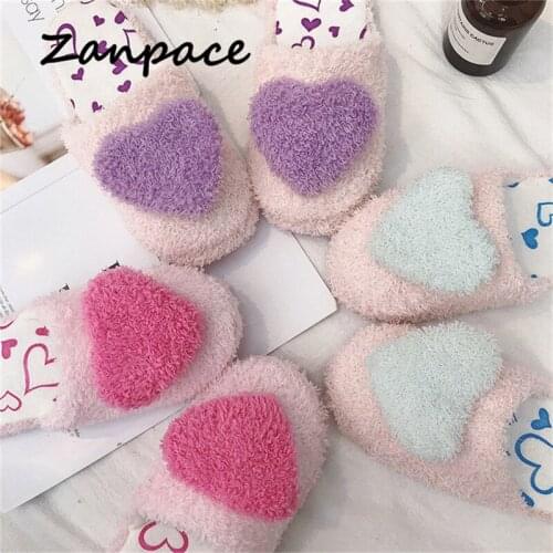 2018 Home Slippers Womens Indoor fur Slippers Winter Ladies Slippers Cute Love Shape Female Shoes Female Girls Warm Slippers