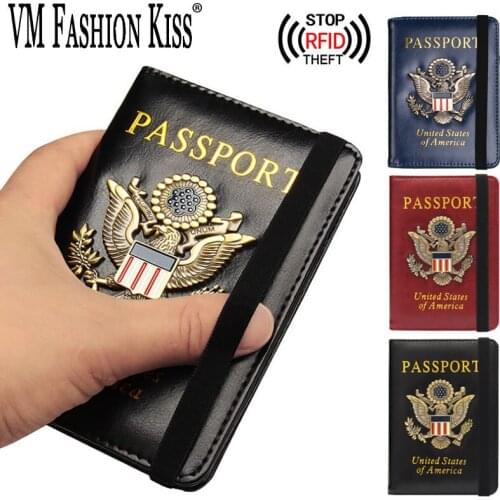 VM FASHION KISS USA RFID Passport Covers Holder Women Men Lettering Business ID Bank Card Storage Purse Case Travel Accessories