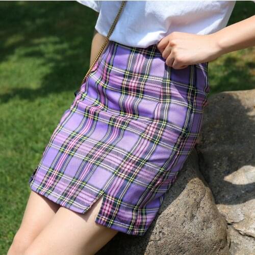 S-2XL Plaid Summer Womens Skirt 2021 Korean High Waist Skirt Female Sweet Dance Skirt Mini Skirt Wrapped Hip Skirt Short Skirt