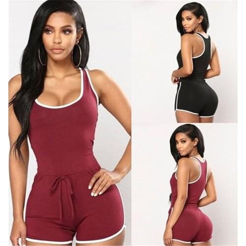 Women Sexy Shorts Romper Jumpsuit One Piece Sleeveless Bodycon Bodysuit Pajama Fitness Workout Gym Club Clothes
