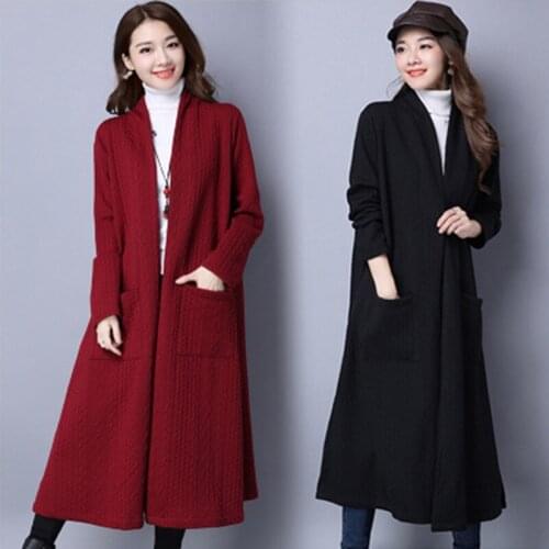 2020 Winter Women Thick Cotton Trench Jacket Elegant Solid Open Stitch Warm Long Jacket Ladies Korean Fashion Slim Top