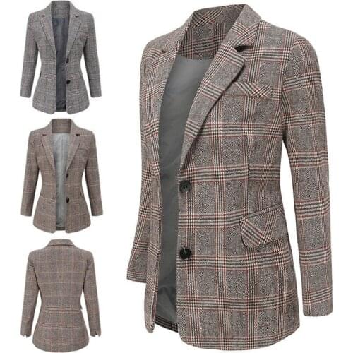 Spring Autumn New Women Stylish Plaid Blazer Single Breasted Slim Casual Jacket Coat 2021 Chic Suit Outwear