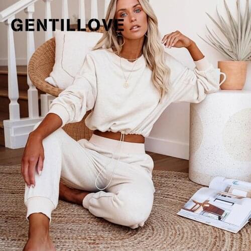 Autumn Winter Sweatershirt Sports Suit Women Pullover O Neck Solid Color Casual Long Sleeve Sweater Drawstring Fashion Tracksuit