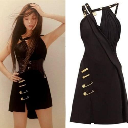 KPOP TWICE IU Seo Yea Ji Black Summer fashion waist slim fashion dress women temperament sexy wild hanging neck backless dresses