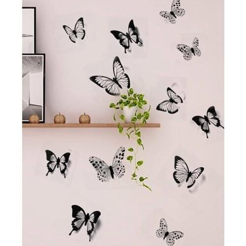 12/24pcs 3D Effect Crystal Butterflies Wall Sticker Beautiful Butterfly For Kids Room Wall Decals Home Decoration On The Wall