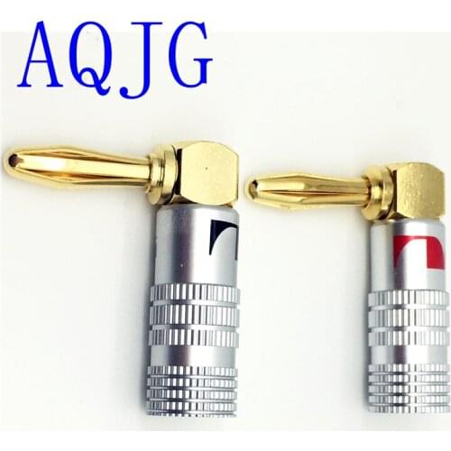 2pcs/lot Nakamichi Right Angle 90 Degree Screws type Banana Plug Speaker Cable Connector Pure Brass Gold Plated Free Shipping