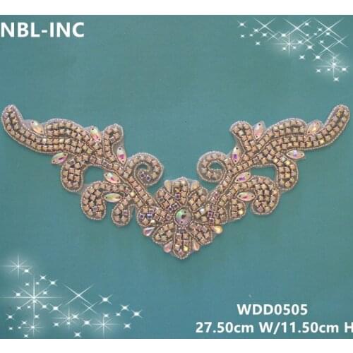30PCS)Wholesale handmade beaded sewing AB rhinestone collar applique neckline iron on for dress WDD0505