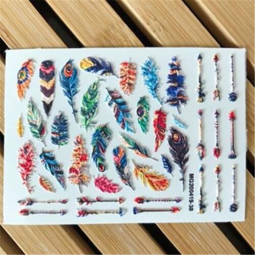 3d DIY Cubic Engraved Feathers Nail Sticker Fashion Hot Selling Water Slide Fingernail Decals Manicure Nail Art Women Girl Gift