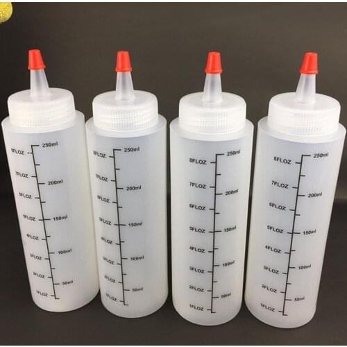 5PCS 250ML Squeeze Squirt Condiment Bottles With scale Squeeze Ketchup Mustard Mayo Hot Sauces Olive Oil Bottles Kitchen Gadget