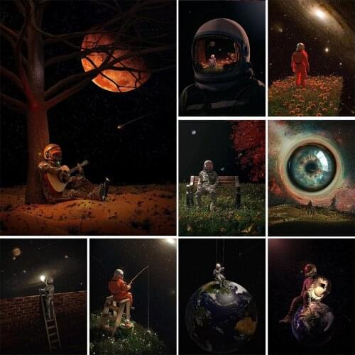 5D DIY Diamond Painting Night Astronaut Illustration Rhinestone Mosaic Exquisite Home Decoration Painting Can Be Customized