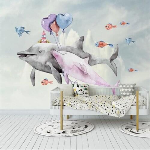 Milofi custom large wallpaper mural cute balloon dolphin Nordic hand-painted childrens room background wall
