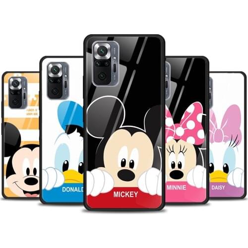 Cute couple Disney Mickey for Xiaomi Redmi Note 10 Pro Max 10S 9T 9S 9 8T 8 7 Pro 5G Luxury Tempered Glass Phone Case Cover