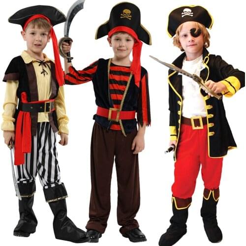 Halloween Kids Boys Pirate With Hat Costume Cosplay Sets For Children New Year Purim Carnival Party Fancy Dress