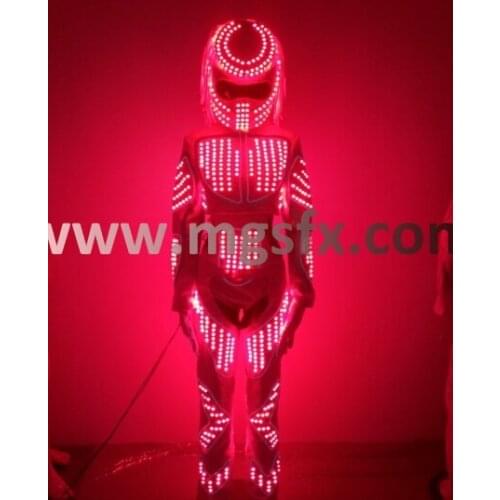Women LED Light up dance costume with predator helmet Robot suit glowing dance costumes