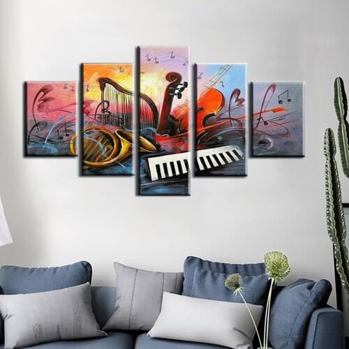5 piece canvas art abstract paintings musical instruments painting decorative pictures hand painted oil painting for living room
