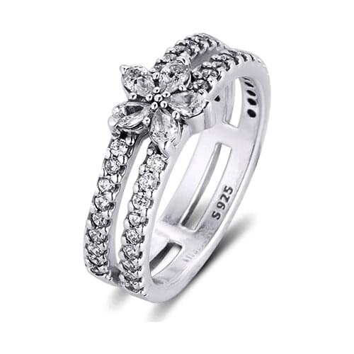 CKK Ring Sparkling Snowflake Double Rings for Women Men Anillos Mujer 925 Sterling Silver Jewelry Wedding Aneis Hombre
