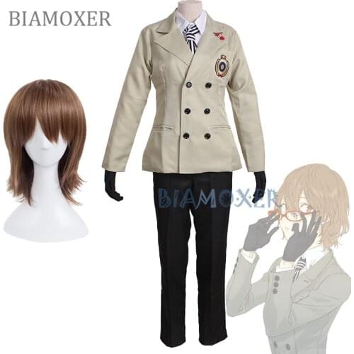 P5 Goro Akechi Cosplay Wigs Costumes School Uniform Suit Mens Cosplay Costume Outfit Customize Persona 5