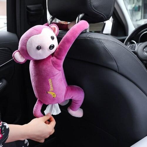 Cute Monkey Car Tissue Box Holder for car Accessories Universal Auto Paper Hanging Seat Back Interior Storage Tissue Box