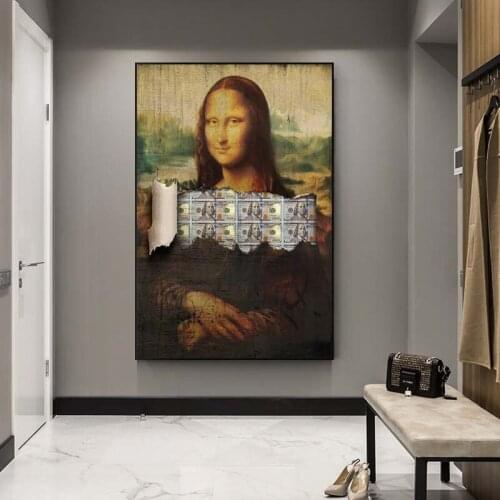 Mona Lisa Money Canvas Paintings on the Wall Art Posters and Prints Famous Artwork Reproductions Home Decorative Pictures Cuadro