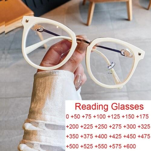Elegant White Oversized Round Reading Glasses Frame Fashion Large Clear Lens Presbyopia Eyeglasses TR90 Blue Light Glasses 2021