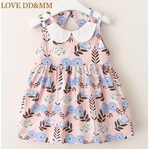 LOVE DD&MM Girls Dresses 2021 Summer New Childrens Clothing Girls Lapel Hollow Back Flower Leaf Print Vest Dress