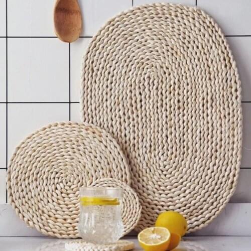 Natural Corn Straw Woven Dining Table Mats Round Rattan Placemats Heat Insulation Pot Holder Cup Coasters Kitchen Accessories