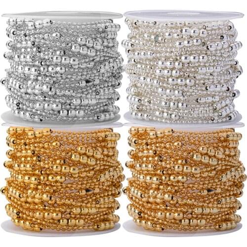 SAUVOO 5 Meters Copper Beads Chain Gold Silver Color Beaded Link Chain For DIY Jewelry Making Necklace Bracelet Supplies