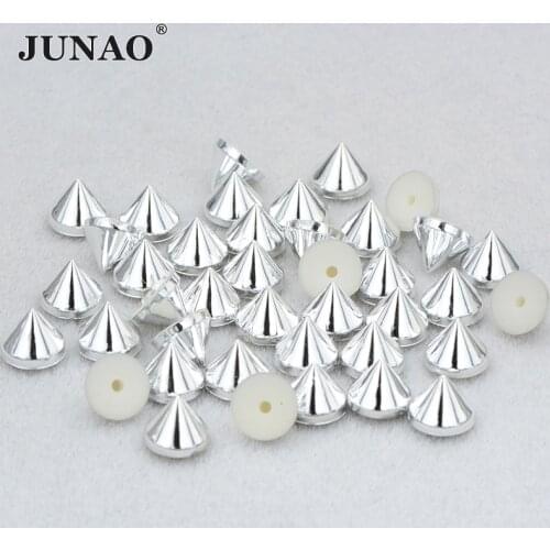JUNAO 8mm Silver Rivet Studs Spikes for Pearl Setting Machine Rivet Punk Flatback Stone Crystal Appliques for DIY Clothes Shoes