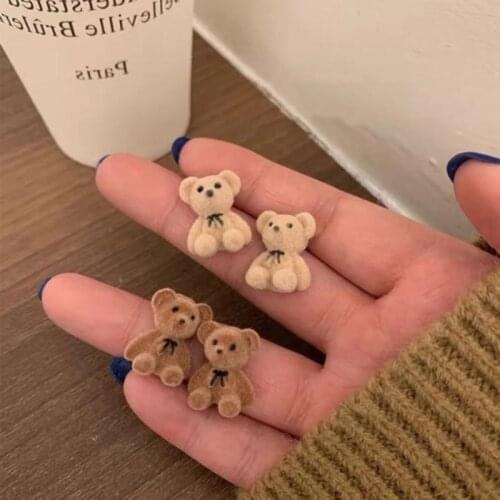 Korean Funny Cute Plush Stud Earrings Mini Bow Bear Statement Dainty Earrings for Women Girls Child Cartoon Animal Jewelry