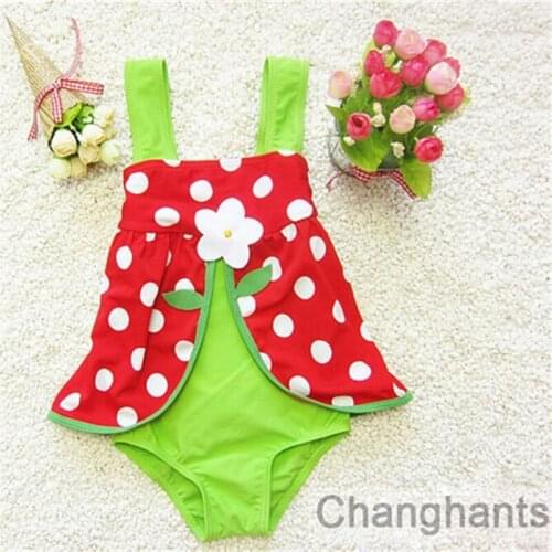 Girls One Piece Swimsuit Green & Red with Dots Pattern 3-8 Y Kids Bathing Suit Children Swimwear Baby Summer Swimming Suit