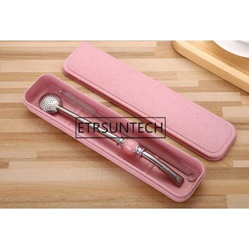 100sets Stainless Steel Straws Yerba Mate Tea Bombilla Gourd Reusable Drinking Straws Filtered Spoon With Brush Box