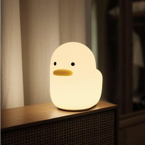 LED Cartoon Dull Duck Night Light Silicone USB Charging Touch Sensor Nightlight Child Bedroom Holiday Gifts Bedside Night Lights